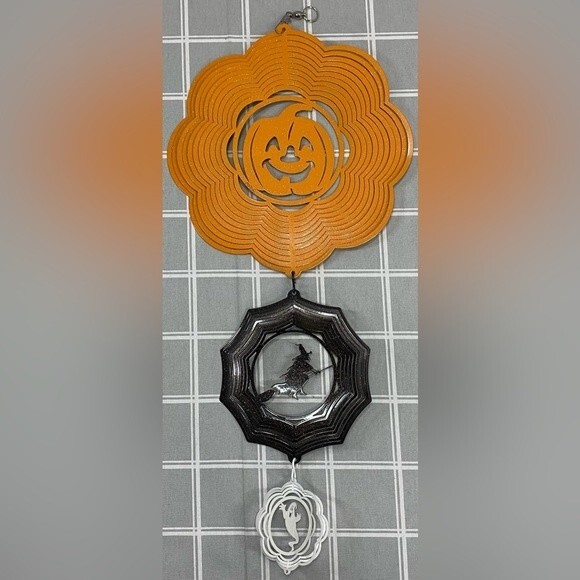 SWEN Holiday Halloween Pumpkin Jack O Lantern Witch Ghost Metal Wind Spinner - Picture 3 of 9